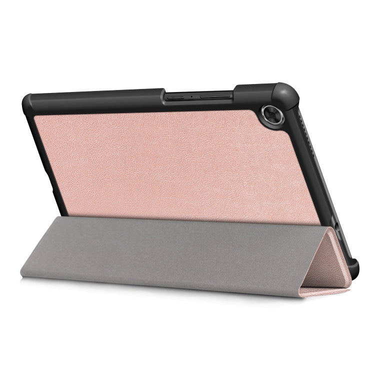 For Lenovo Tab M8 Custer Texture Horizontal Flip Smart TPU Leather Case with Three-folding Holder(Rose Gold)