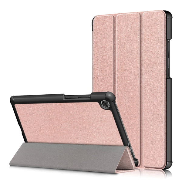 For Lenovo Tab M8 Custer Texture Horizontal Flip Smart TPU Leather Case with Three-folding Holder(Rose Gold)