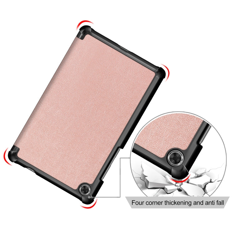 For Lenovo Tab M8 Custer Texture Horizontal Flip Smart TPU Leather Case with Three-folding Holder(Rose Gold)