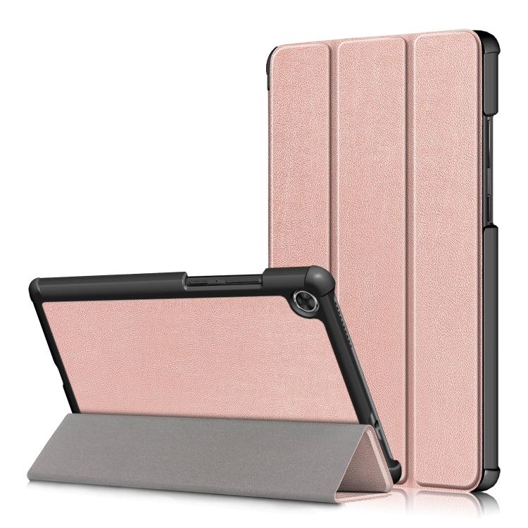 For Lenovo Tab M8 Custer Texture Horizontal Flip Smart TPU Leather Case with Three-folding Holder(Rose Gold)