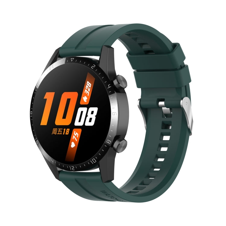 For Huawei Watch GT 3 46mm/GT 22mm Runner Silicone Silver Buckle Watch Band(Dark Green)