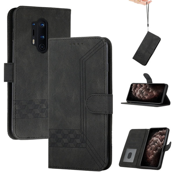 Cubic Skin Feel Flip Leather Phone Case For OnePlus 8 Pro(Black)