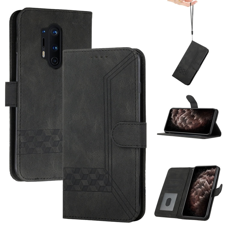Cubic Skin Feel Flip Leather Phone Case For OnePlus 8 Pro(Black)