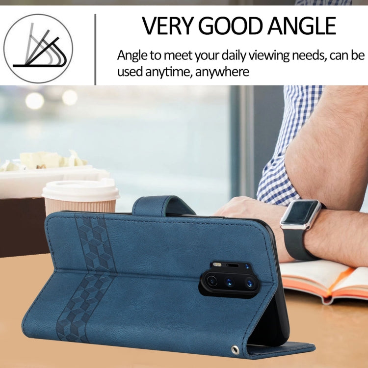 Cubic Skin Feel Flip Leather Phone Case For OnePlus 8 Pro(Blue)