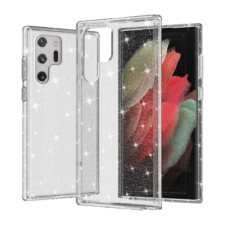 For Samsung Galaxy S22 Ultra 5G Shockproof Terminator Style Glitter Powder Protective Phone Case(White)