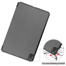For Nokia T20 Three-folding Holder Custer Texture Leather Tablet Case(Grey)