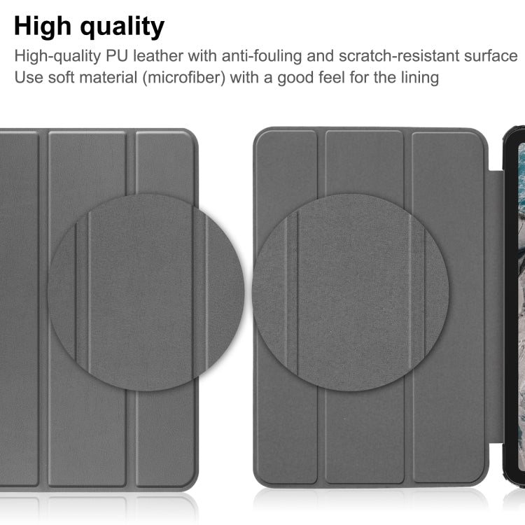 For Nokia T20 Three-folding Holder Custer Texture Leather Tablet Case(Grey)