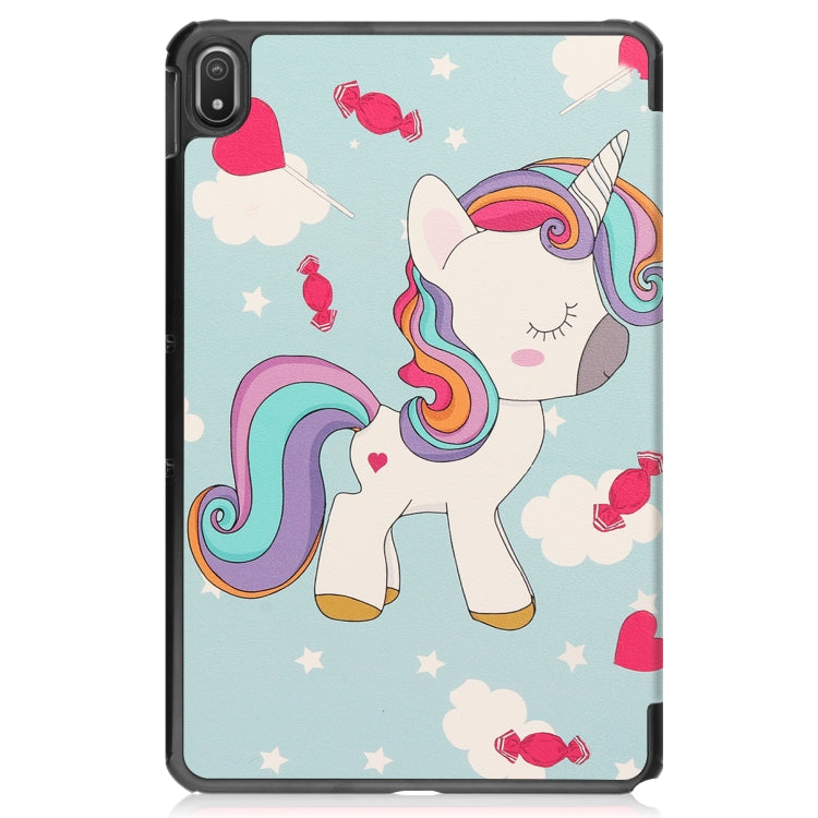 For Nokia T20 Painted Leather Tablet Case with 3-Fold Holder(Unicorn)