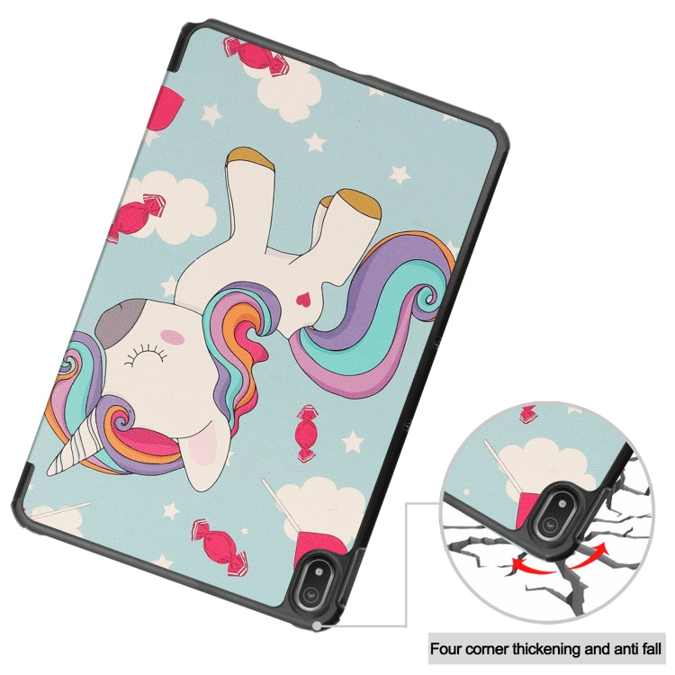 For Nokia T20 Painted Leather Tablet Case with 3-Fold Holder(Unicorn)