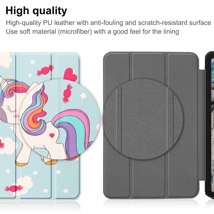 For Nokia T20 Painted Leather Tablet Case with 3-Fold Holder(Unicorn)