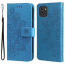 For Samsung Galaxy A03 Global 7-petal Flowers Embossing Pattern Horizontal Flip CasePhone Case(Blue)