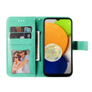 For Samsung Galaxy A03 Global 7-petal Flowers Embossing Pattern Horizontal Flip CasePhone Case(Green)