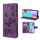 For Samsung Galaxy A33 5G Butterfly Embossed Horizontal Flip Leather Phone Case with Card Slot & Holder(Purple)