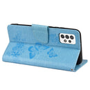 For Samsung Galaxy A33 5G Butterfly Embossed Horizontal Flip Leather Phone Case with Card Slot & Holder(Blue)