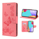 For Samsung Galaxy A33 5G Butterfly Embossed Horizontal Flip Leather Phone Case with Card Slot & Holder(Pink)