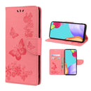 For Samsung Galaxy A53 5G Butterfly Embossed Horizontal Flip Leather Phone Case with Card Slot & Holder(Pink)