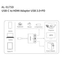 amalink 9175D Type-C / USB-C to HDMI + USB 3.0 + PD HUB Adapter(Grey)