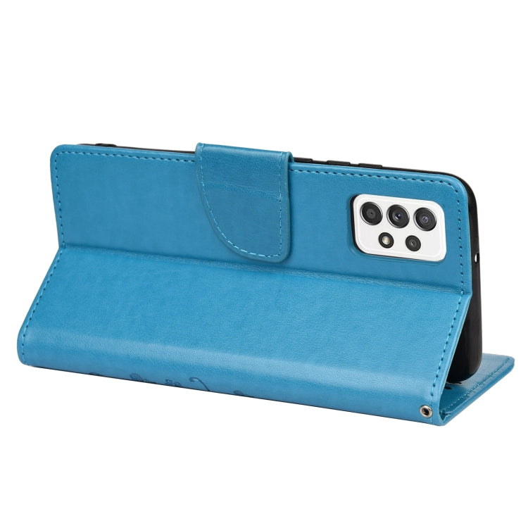 For Samsung Galaxy A53 5G Butterfly Flower Pattern Horizontal Flip Leather Phone Case with Card Slot & Holder(Blue)