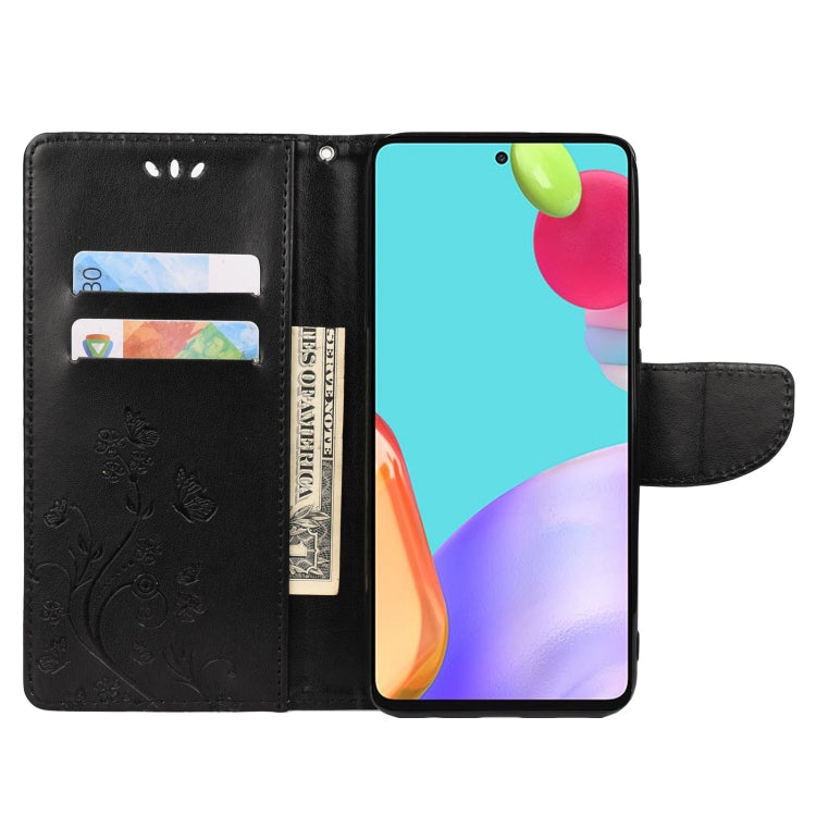 For Samsung Galaxy A53 5G Butterfly Flower Pattern Horizontal Flip Leather Phone Case with Card Slot & Holder(Black)