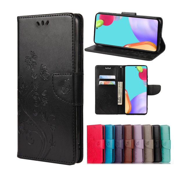 For Samsung Galaxy A53 5G Butterfly Flower Pattern Horizontal Flip Leather Phone Case with Card Slot & Holder(Black)