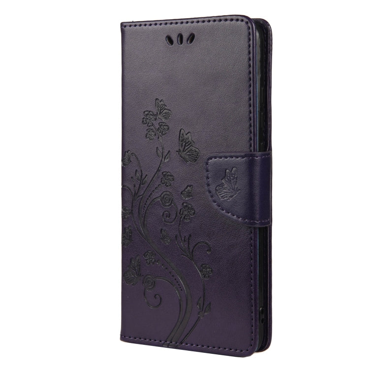 For Samsung Galaxy A53 5G Butterfly Flower Pattern Horizontal Flip Leather Phone Case with Card Slot & Holder(Dark Purple)