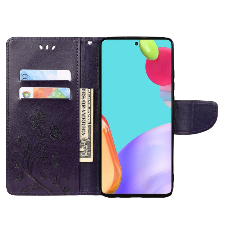 For Samsung Galaxy A53 5G Butterfly Flower Pattern Horizontal Flip Leather Phone Case with Card Slot & Holder(Dark Purple)