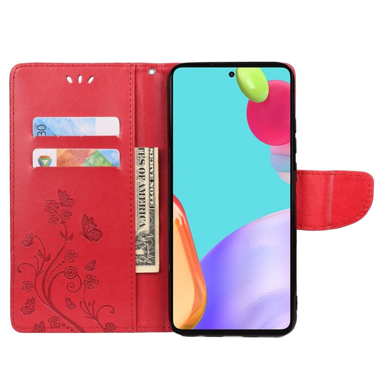 For Samsung Galaxy A53 5G Butterfly Flower Pattern Horizontal Flip Leather Phone Case with Card Slot & Holder(Red)