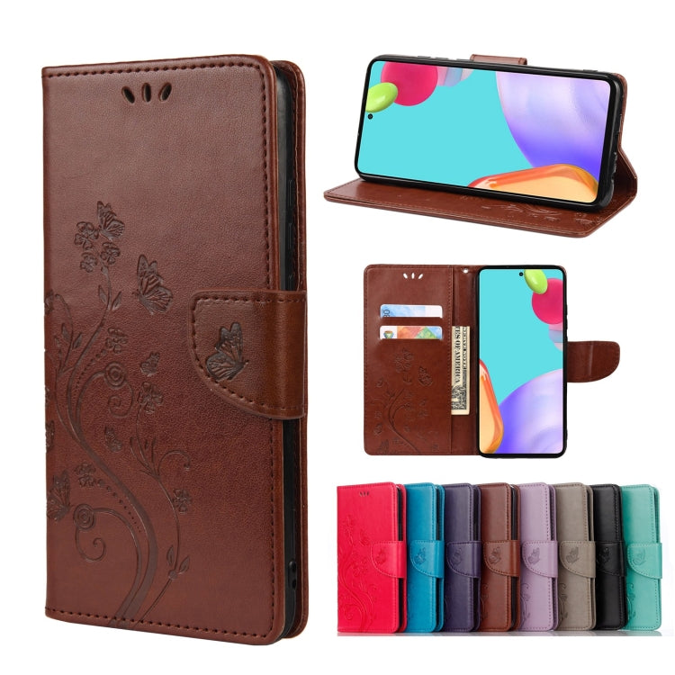 For Samsung Galaxy A53 5G Butterfly Flower Pattern Horizontal Flip Leather Phone Case with Card Slot & Holder(Brown)