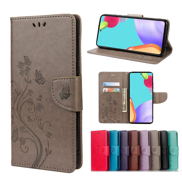 For Samsung Galaxy A53 5G Butterfly Flower Pattern Horizontal Flip Leather Phone Case with Card Slot & Holder(Grey)