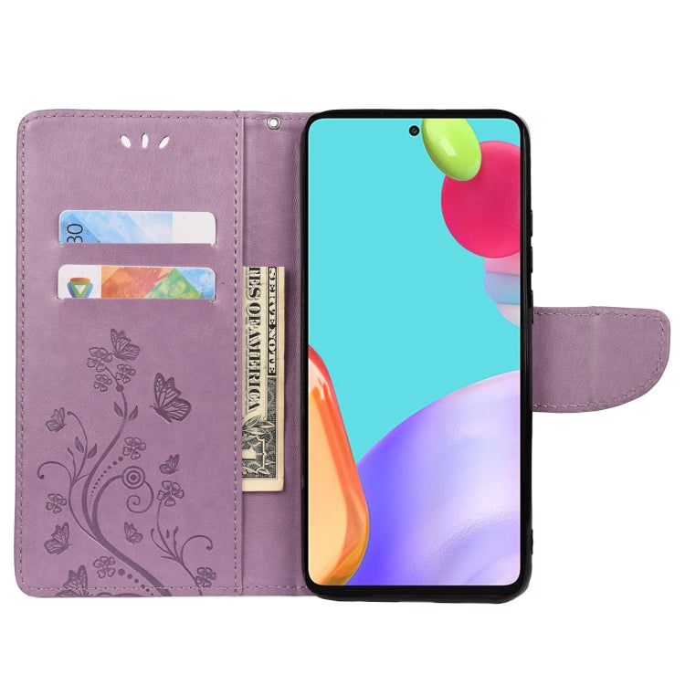 For Samsung Galaxy A53 5G Butterfly Flower Pattern Horizontal Flip Leather Phone Case with Card Slot & Holder(Light Purple)