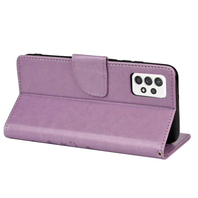 For Samsung Galaxy A53 5G Butterfly Flower Pattern Horizontal Flip Leather Phone Case with Card Slot & Holder(Light Purple)