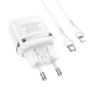hoco N24 Victorious Single Port USB-C/Type-C PD20W Charger + Type-C to 8 Pin Cable, EU Plug(White)