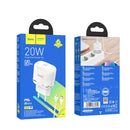 hoco N24 Victorious Single Port USB-C/Type-C PD20W Charger + Type-C to 8 Pin Cable, EU Plug(White)