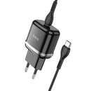hoco N24 Victorious Single Port Type-C PD20W Charger + Type-C to Type-C Cable, EU Plug(Black)
