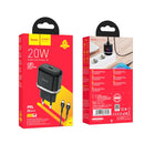 hoco N24 Victorious Single Port Type-C PD20W Charger + Type-C to Type-C Cable, EU Plug(Black)
