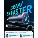 JOYROOM JR-CL07 3 in 1 55W PD USB-C / Type-C + USB Interface Car Charger with USB-C / Type-C Spring Data Cable(Black)