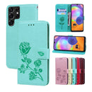 For Samsung Galaxy S22 Ultra 5G Rose Embossed Leather Phone Case(Green)