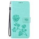 For Samsung Galaxy S22 Ultra 5G Rose Embossed Leather Phone Case(Green)