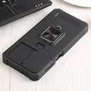 For Samsung Galaxy A13 5G Sliding Camera Cover Design PC + TPU Shockproof Phone Case with Ring Holder & Card Slot(Black)
