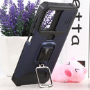 For Samsung Galaxy A13 5G Sliding Camera Cover Design PC + TPU Shockproof Phone Case with Ring Holder & Card Slot(Blue)