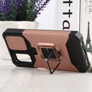 For Samsung Galaxy A13 5G Sliding Camera Cover Design PC + TPU Shockproof Phone Case with Ring Holder & Card Slot(Rose Gold)