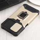 For Samsung Galaxy A13 5G Sliding Camera Cover Design PC + TPU Shockproof Phone Case with Ring Holder & Card Slot(Gold)