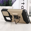 For Samsung Galaxy A13 5G Sliding Camera Cover Design PC + TPU Shockproof Phone Case with Ring Holder & Card Slot(Gold)