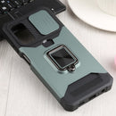 For Samsung Galaxy A13 5G Sliding Camera Cover Design PC + TPU Shockproof Phone Case with Ring Holder & Card Slot(Dark Green)