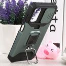 For Samsung Galaxy A13 5G Sliding Camera Cover Design PC + TPU Shockproof Phone Case with Ring Holder & Card Slot(Dark Green)
