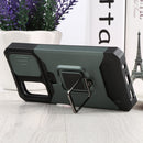 For Samsung Galaxy A13 5G Sliding Camera Cover Design PC + TPU Shockproof Phone Case with Ring Holder & Card Slot(Dark Green)