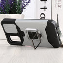For Samsung Galaxy A13 5G Sliding Camera Cover Design PC + TPU Shockproof Phone Case with Ring Holder & Card Slot(Silver)