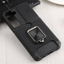 For Samsung Galaxy S22 5G Sliding Camera Cover Design PC + TPU Shockproof Phone Case with Ring Holder & Card Slot(Black)