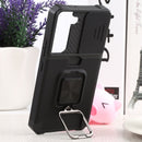 For Samsung Galaxy S22 5G Sliding Camera Cover Design PC + TPU Shockproof Phone Case with Ring Holder & Card Slot(Black)