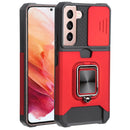 For Samsung Galaxy S22 5G Sliding Camera Cover Design PC + TPU Shockproof Phone Case with Ring Holder & Card Slot(Red)